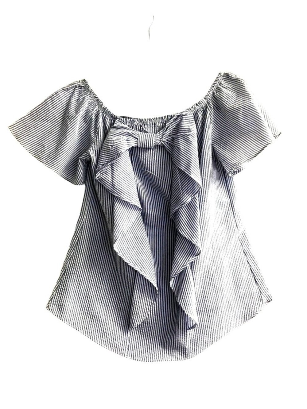 Blue & White Striped Moa Moa Off-Shoulder Ruffle Back Blouse S